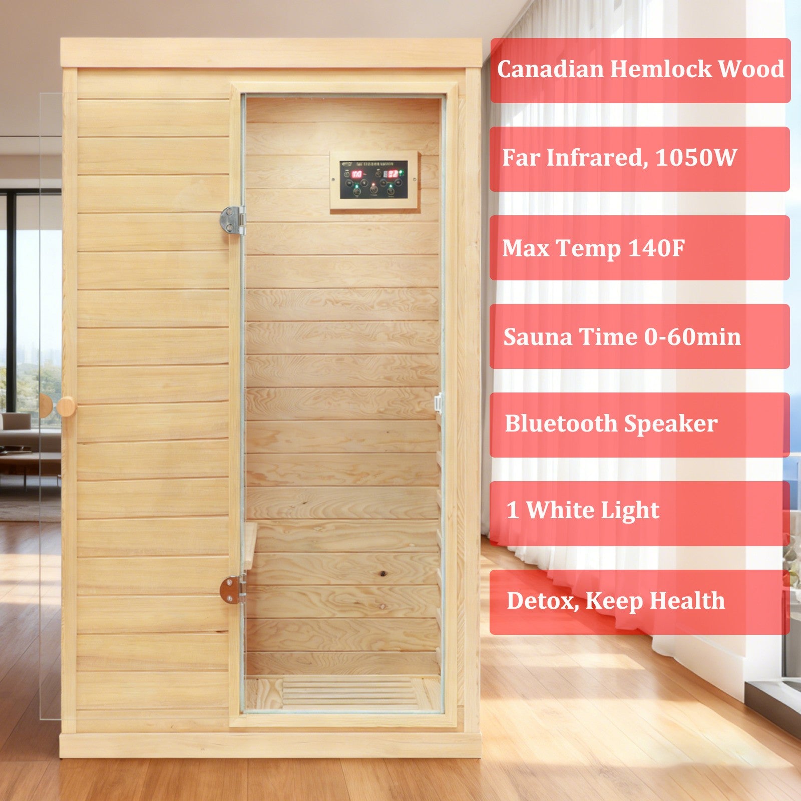 Hemlock Mini Sauna Far Infrared Saunas Detox Bluetooth Speaker Detox Spa 1050W