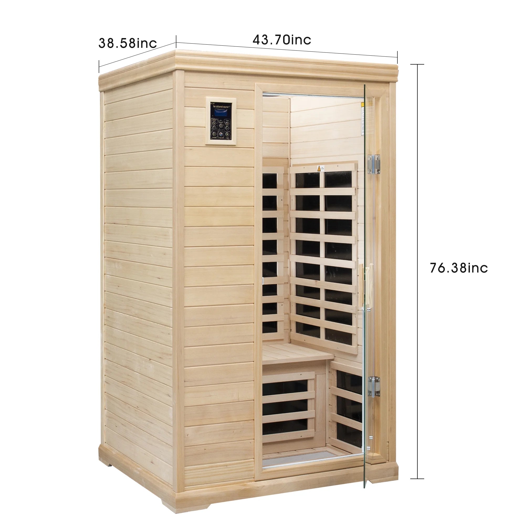 2 Person Far Infrared Sauna for Home, Canadian Hemlock Wood Indoor Dry Sauna with 8 Carbon Heating Panels, Dual Controls, Color Therapy Beauty Light, Bluetooth Speakers