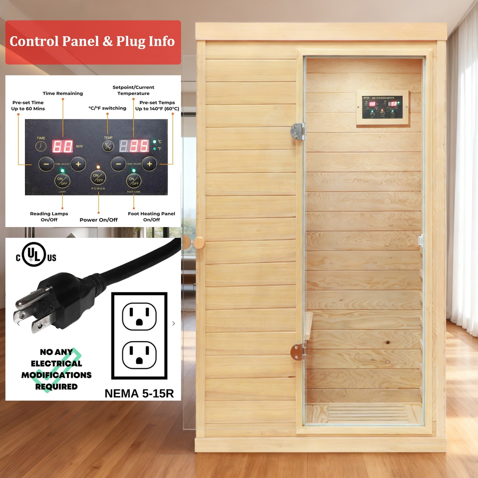 Hemlock Mini Sauna Far Infrared Saunas Detox Bluetooth Speaker Detox Spa 1050W