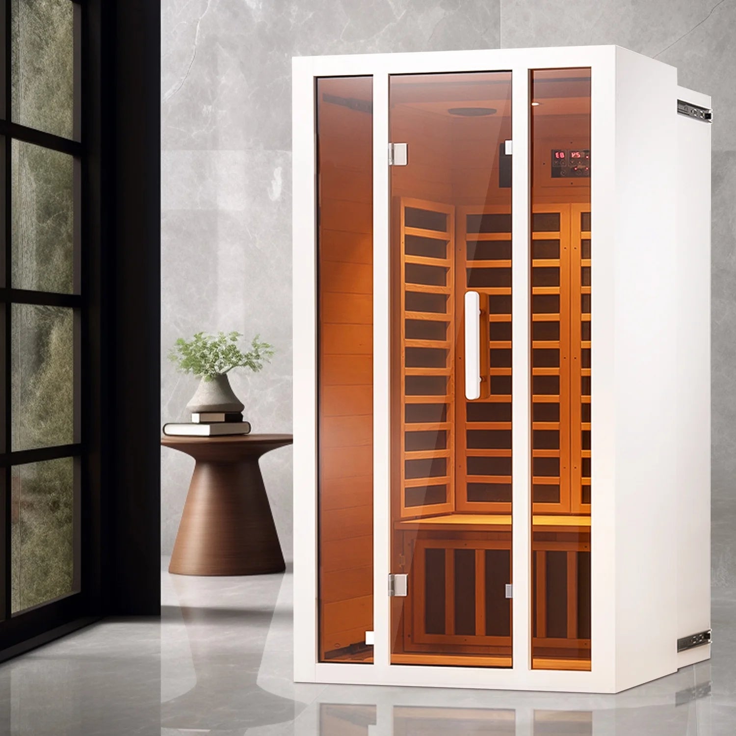 2 Person Extendable FAR Infrared Sauna for Home, Hemlock Wood Low EMF 6 Carbon Heaters Indoor Saunas with LED Lights, Bluetooth Speaker, Digital Control Panel, and Seating Bench