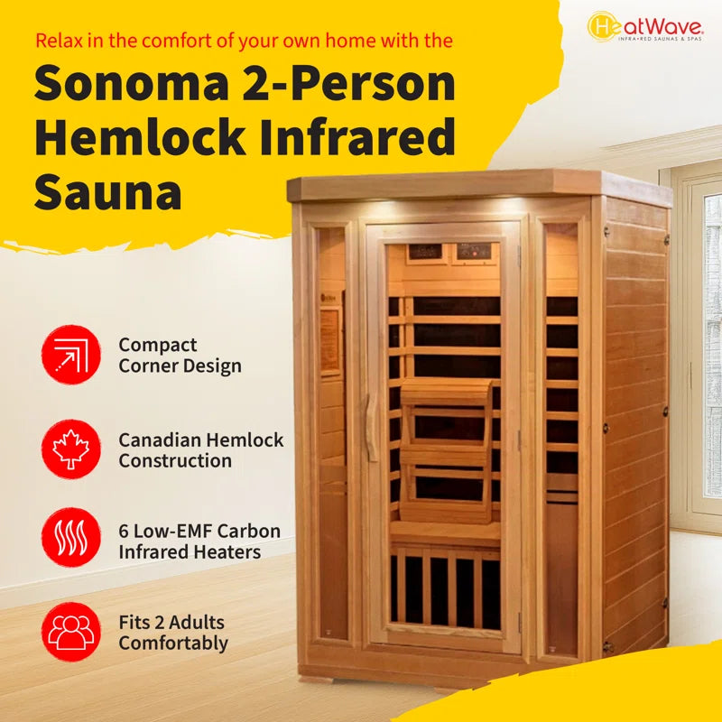 2-Person Hemlock Infrared Sauna with 6 Carbon Heaters