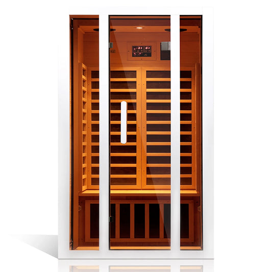 2 Person Extendable FAR Infrared Sauna for Home, Hemlock Wood Low EMF 6 Carbon Heaters Indoor Saunas with LED Lights, Bluetooth Speaker, Digital Control Panel, and Seating Bench