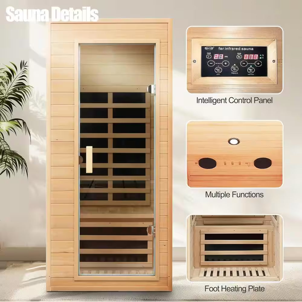 Moray 1-Person Indoor Hemlock Infrared Sauna with 5 Far-Infrared Carbon Crystal Heaters