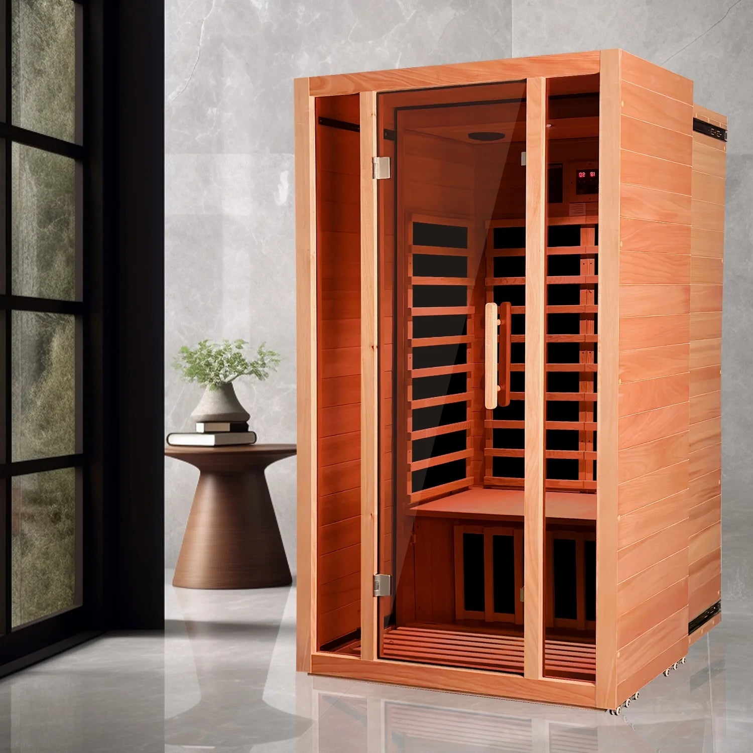 2 Person Extendable FAR Infrared Sauna for Home, Hemlock Wood Low EMF 6 Carbon Heaters Indoor Saunas with LED Lights, Bluetooth Speaker, Digital Control Panel, and Seating Bench