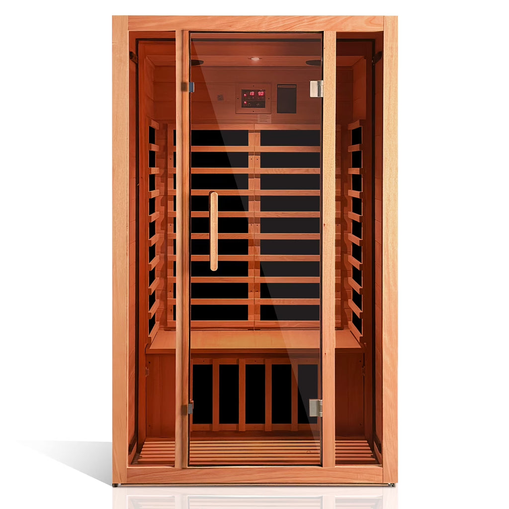2 Person Extendable FAR Infrared Sauna for Home, Hemlock Wood Low EMF 6 Carbon Heaters Indoor Saunas with LED Lights, Bluetooth Speaker, Digital Control Panel, and Seating Bench