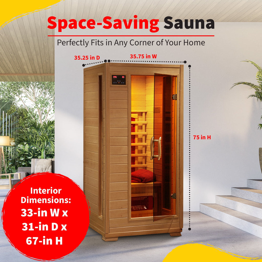 Buena Vista 1-2 Person Hemlock Infrared Sauna with 3 Ceramic Heaters, 75" H
