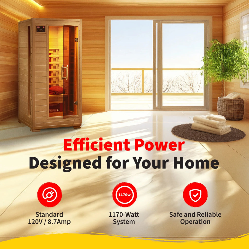 Buena Vista 1-2 Person Hemlock Infrared Sauna with 3 Ceramic Heaters, 75" H