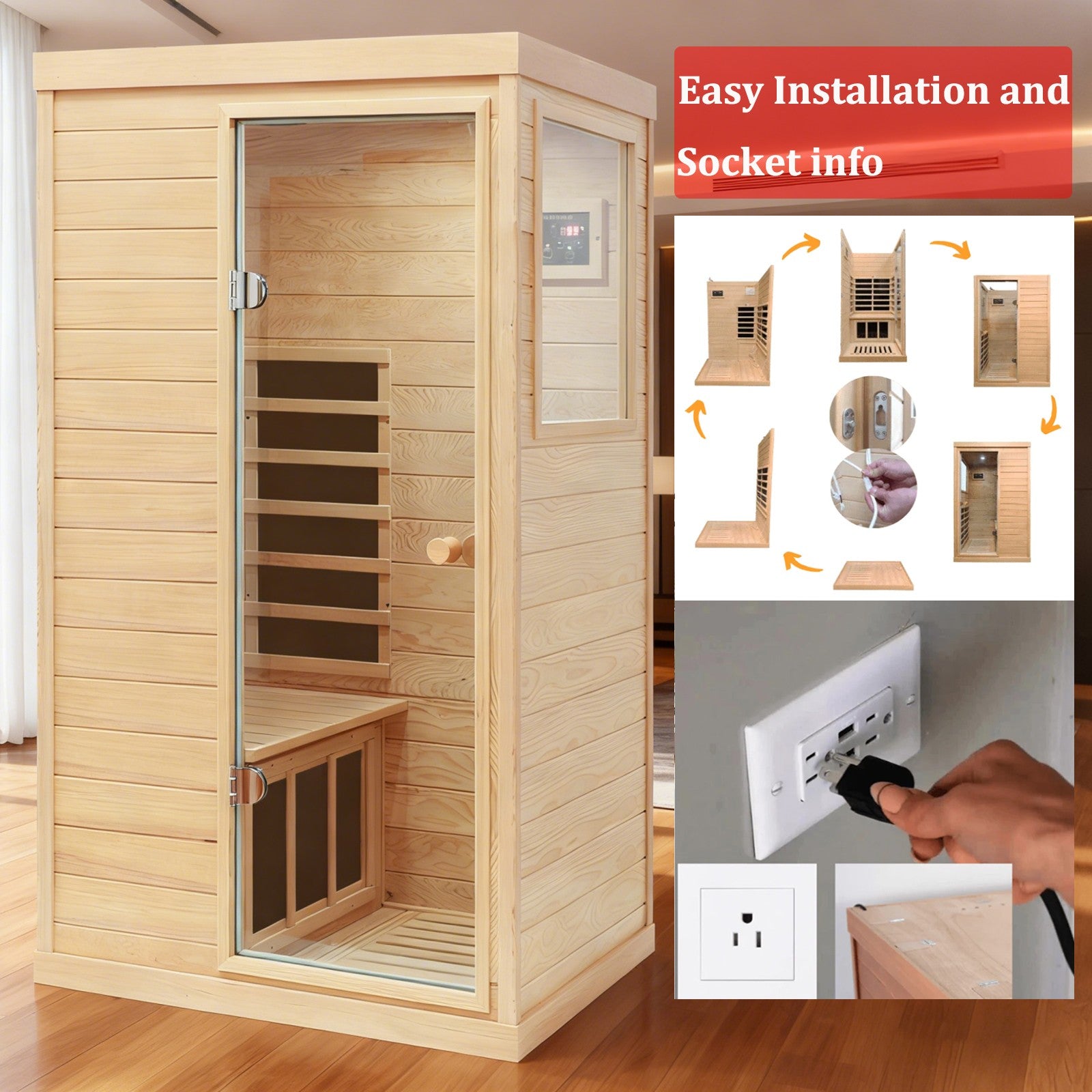 Hemlock Mini Sauna Far Infrared Saunas Detox Bluetooth Speaker Detox Spa 1050W